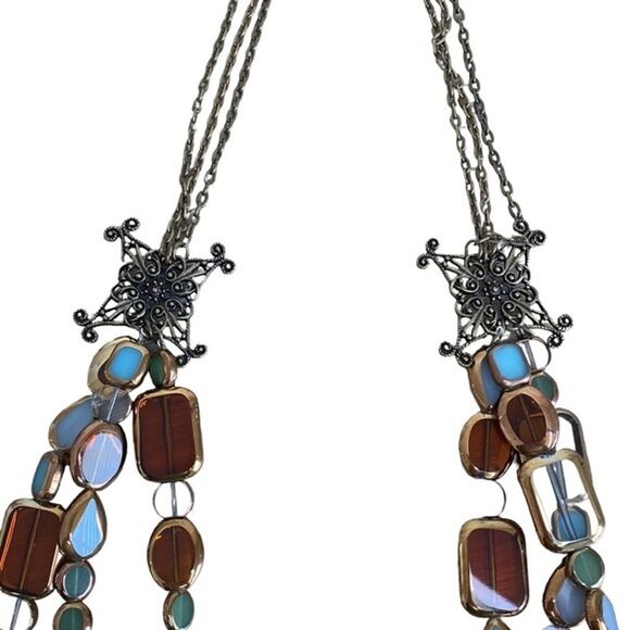 SFA Multi Layer Glass Beaded Necklace in Clear, Amber, Lt Blue & Gold - Picture 5 of 7